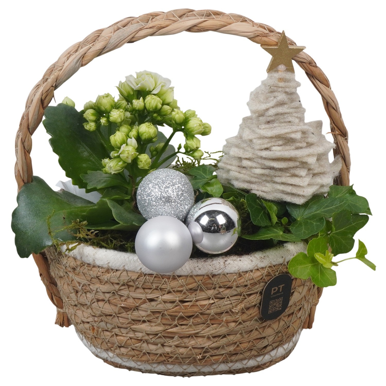 PTCHW7938 Arrangement Christmas White in rieten mand, D 17