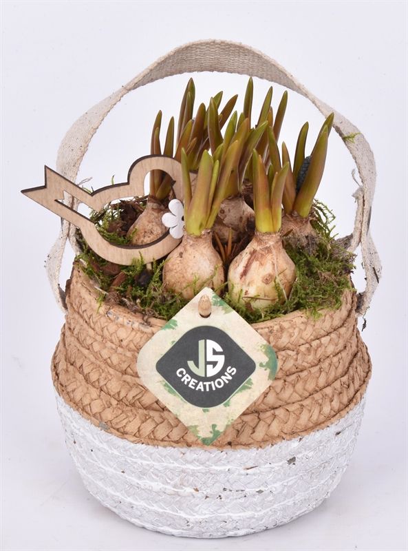 Cement pot met jute handvat 14,5cm, D 14