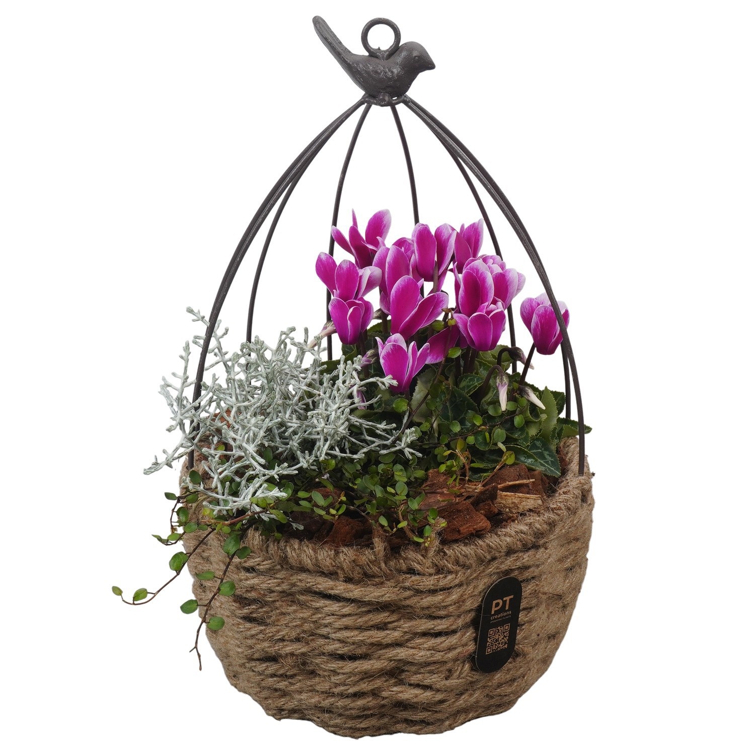 PTHO7653 Arrangement Autumn Outdoor in touw mand met metaal, D 20