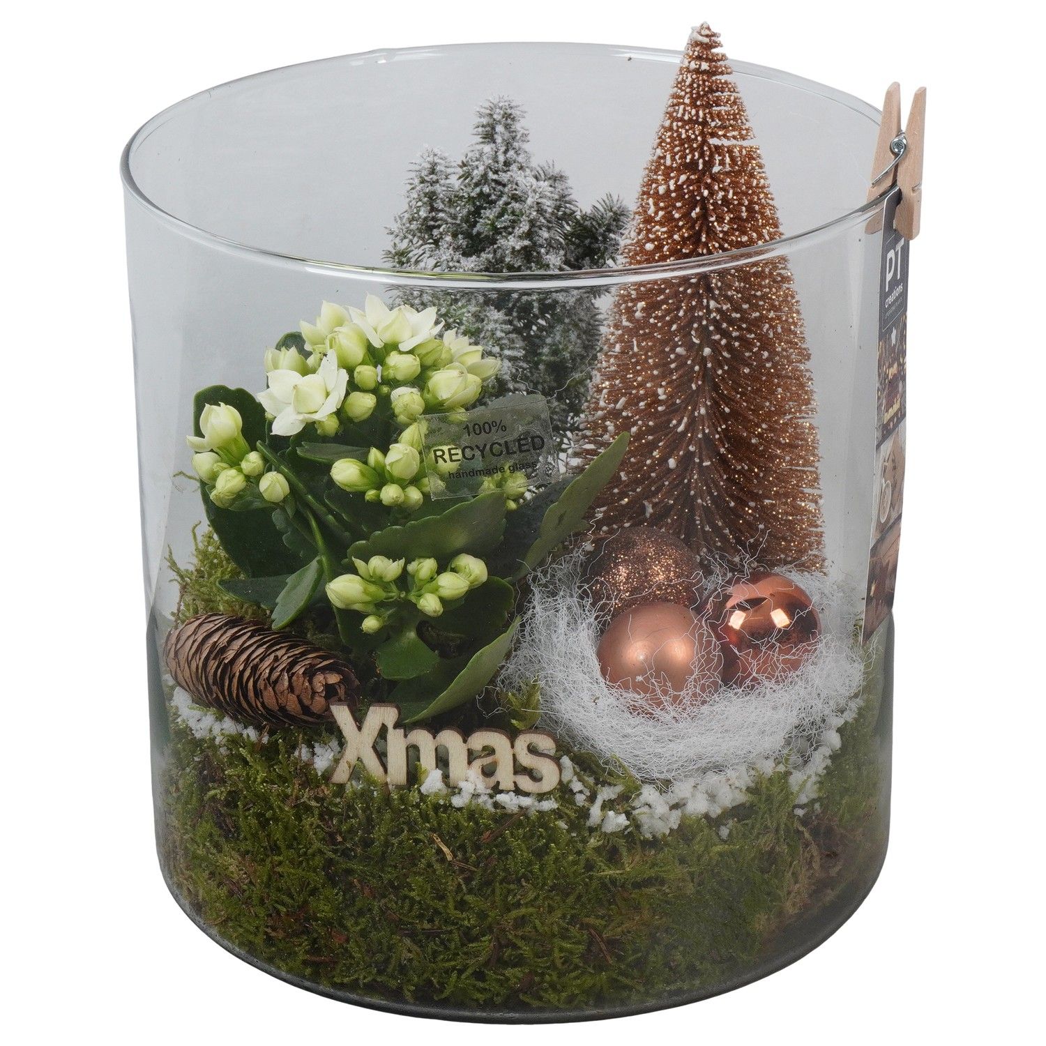 PTCHB9880 Arrangement Christmas Bronze in glazen pot, D 19 cm