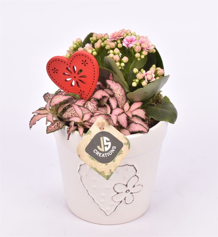 Keramiek pot wit met hart 13cm, D 13