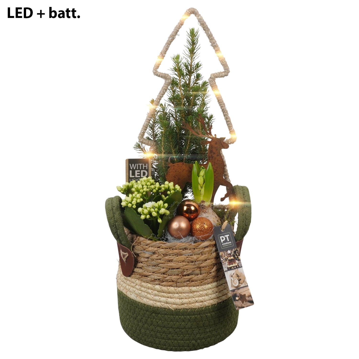 PTCHB9802 Arrangement Christmas Bronze in rieten mand, D 13 cm