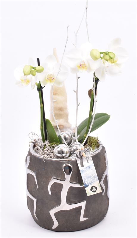 Keramiek sierpot zwart zilver 16cm, D 16 cm