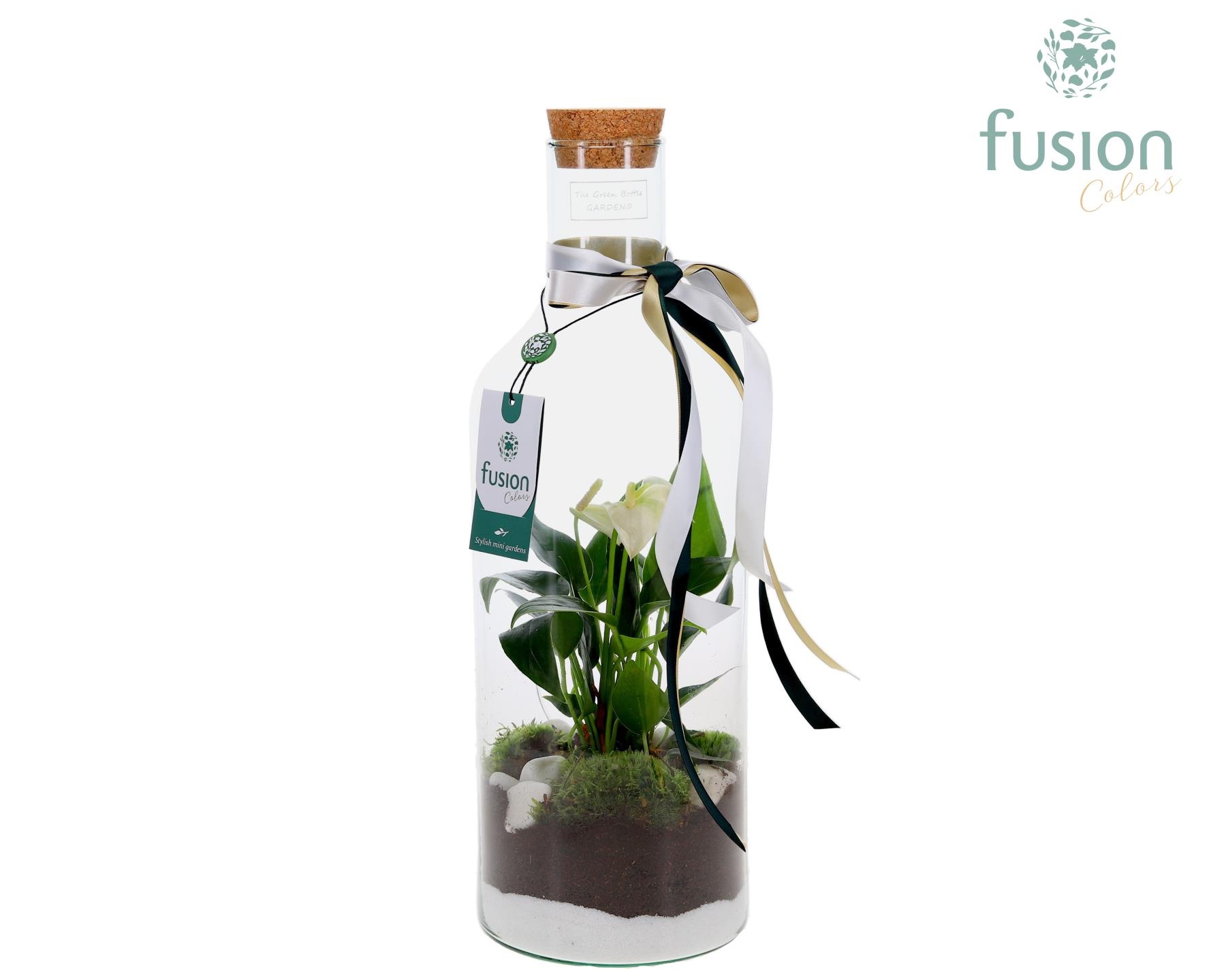 Green Bottle Fles Medium met Kerst arrangement, D 15 cm