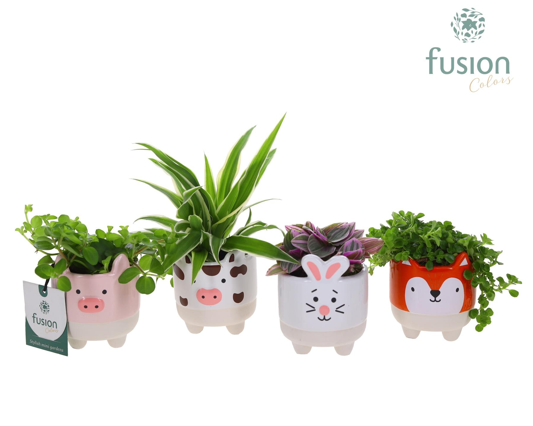 Keramiek boerderijdieren met Groene planten mix, D 8