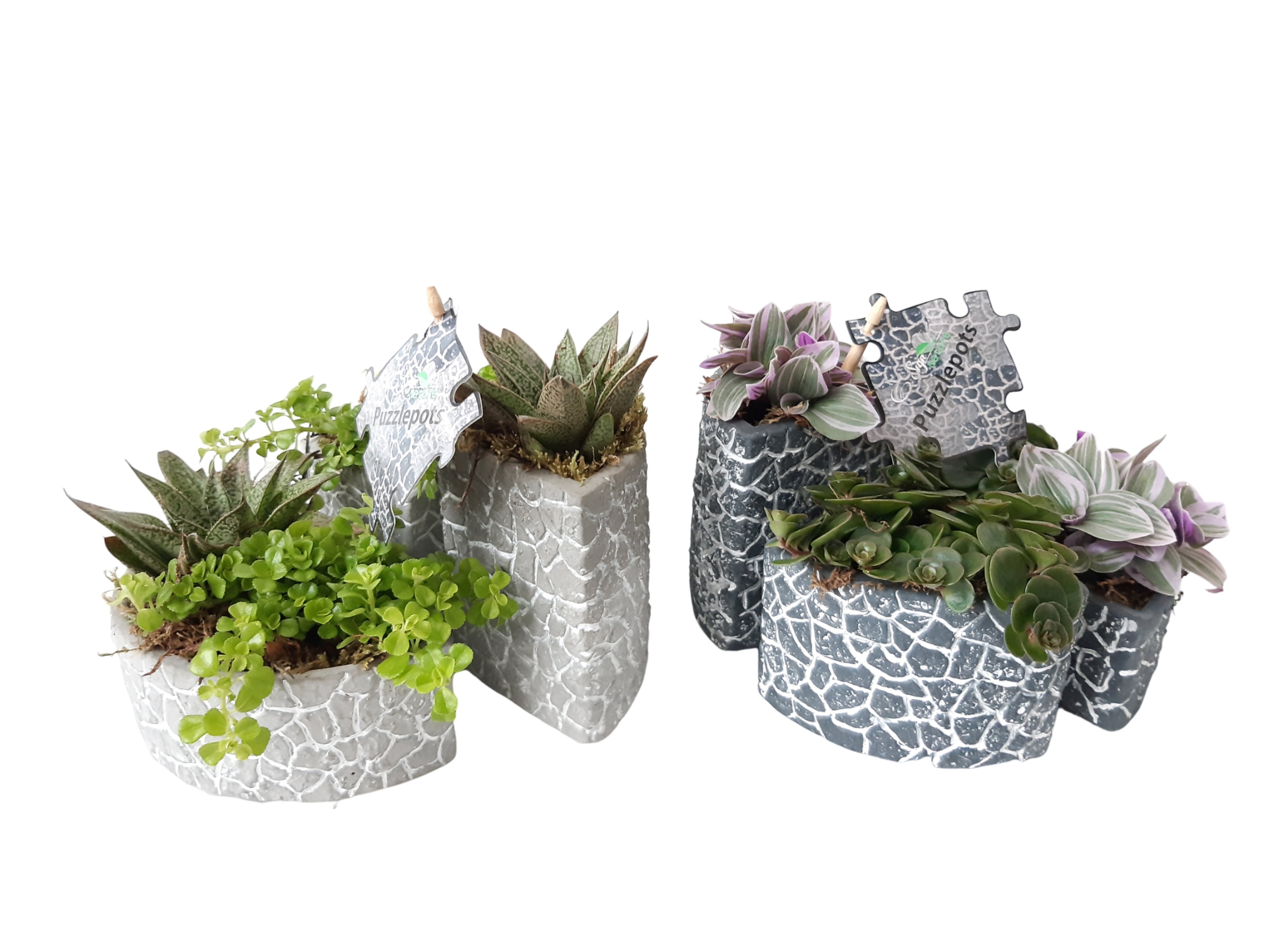 PZPSET2X3 Puzzle Pots L + S + M Grey/White Set 3 potten, D 15