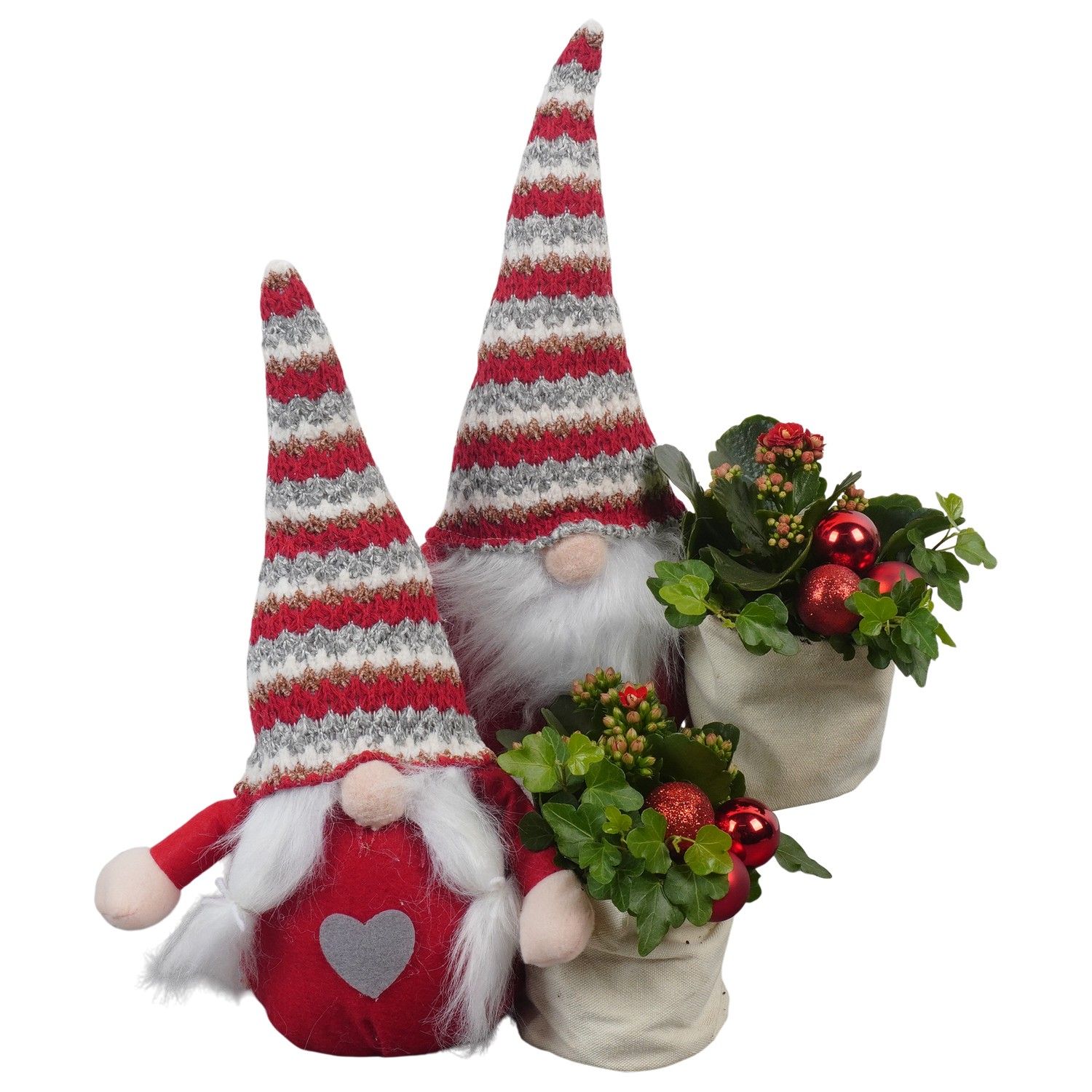 PTCHR7390 Arrangement Christmas Red in stoffen gnome, D 26 cm