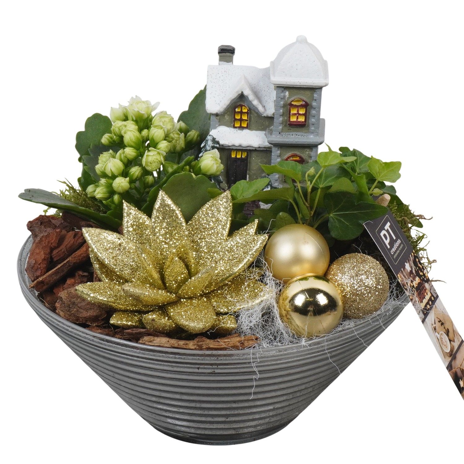 PTCHG5710 Arrangement Christmas Gold in glas schaal, D 19 cm