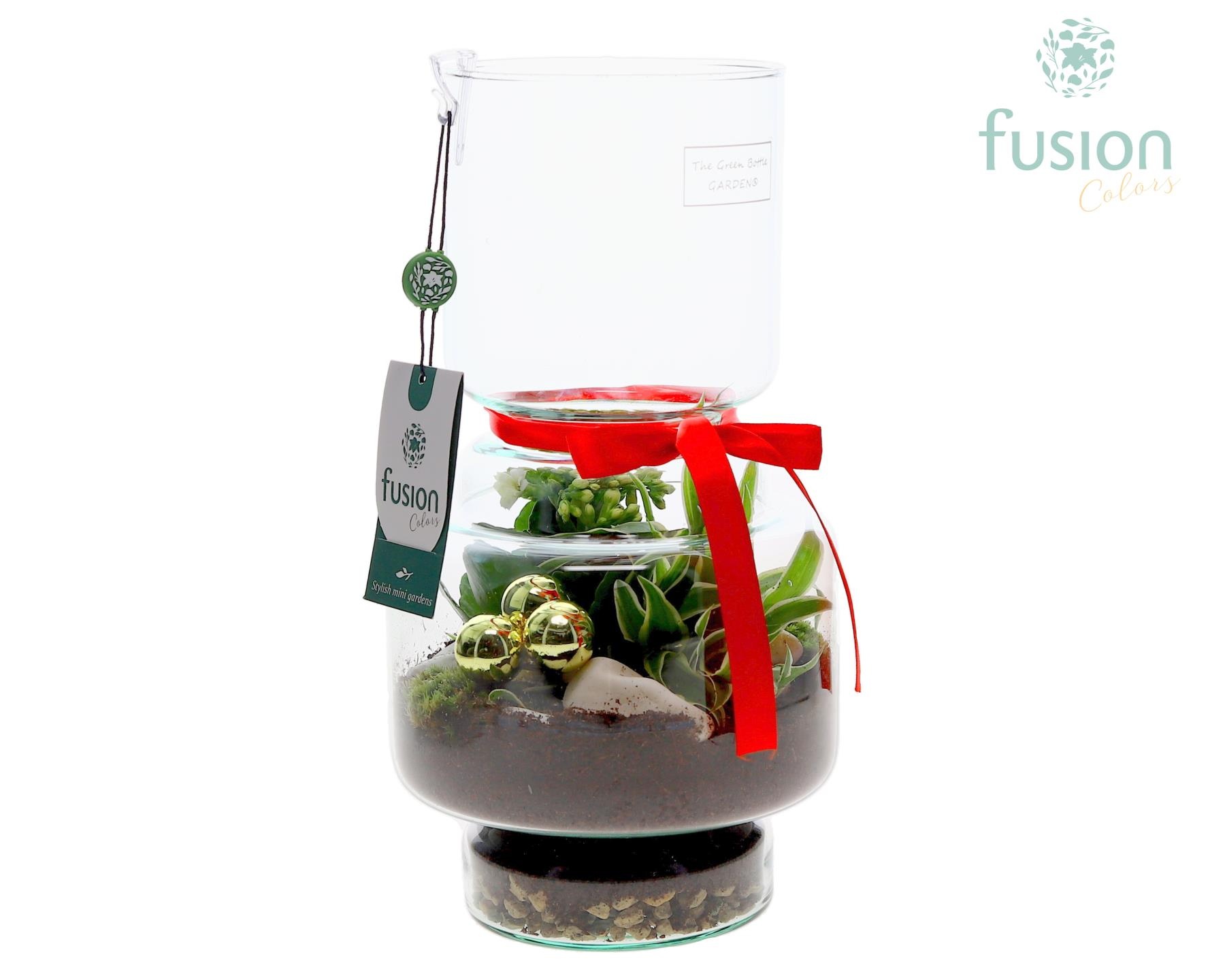 Green Bottle Lotte Medium met Kerst arrangement, D 16 cm Green Bottle Lotte Medium met Kerst arrangement, D 16 cm