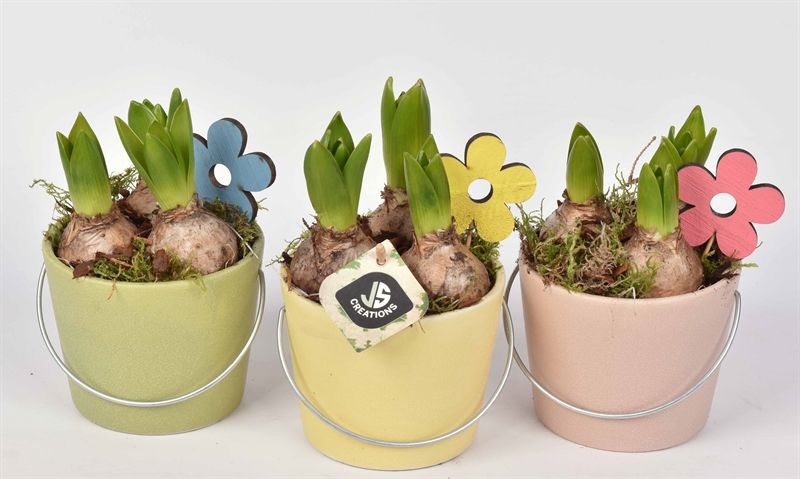 Keramiek pot met hengsel kl.mix 12cm, D 12