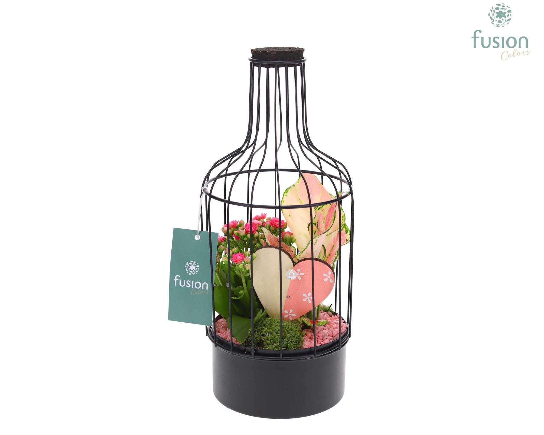 Metaal fles zwart Small Love met arrangement, D 13