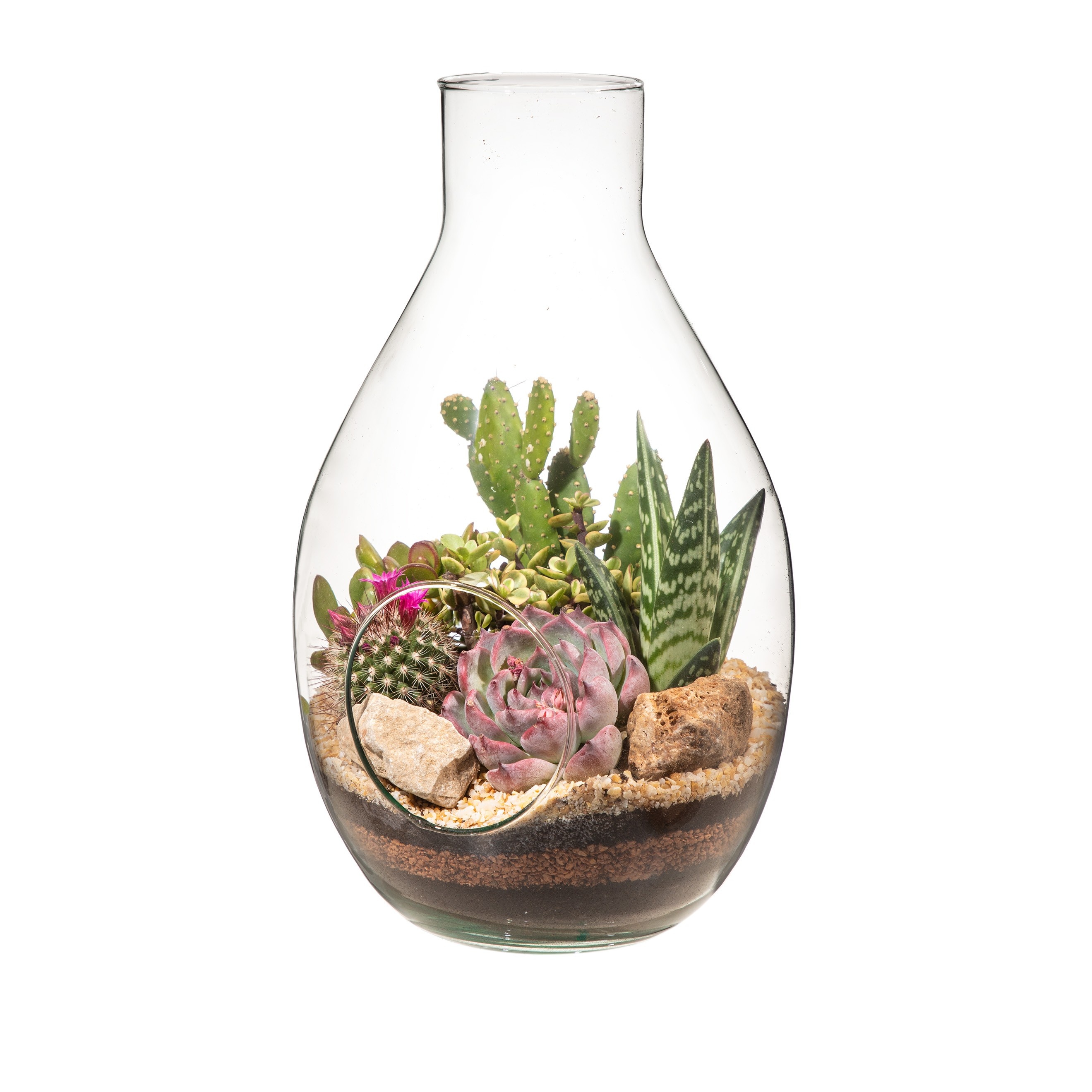 GLASS COMPOSITION - BOTTLE VASE Ø18 H30 - IN CARDBOARD BOX CM 18X18, D 18