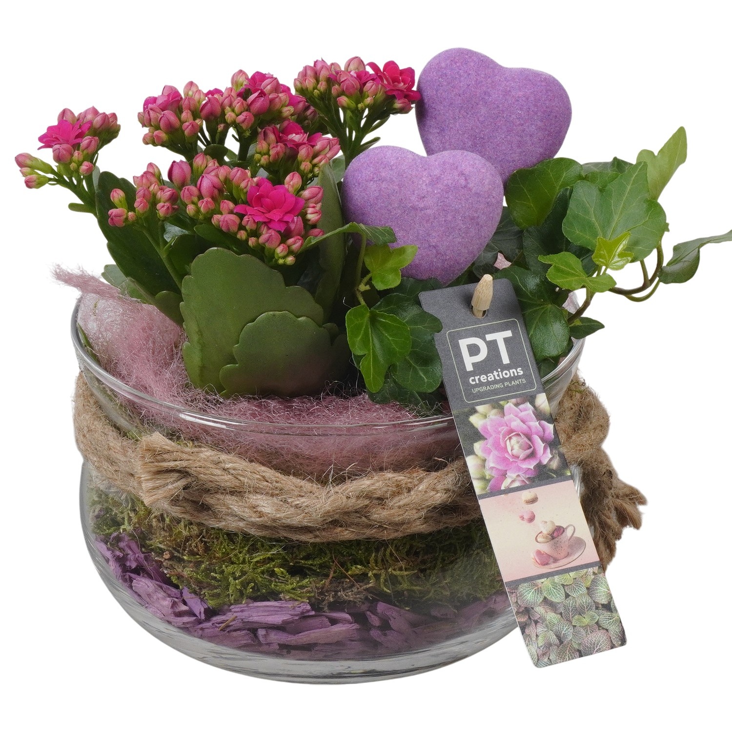 PTVMG4903 Arrangement Valentines-Mothersday in glas schaal, D 16