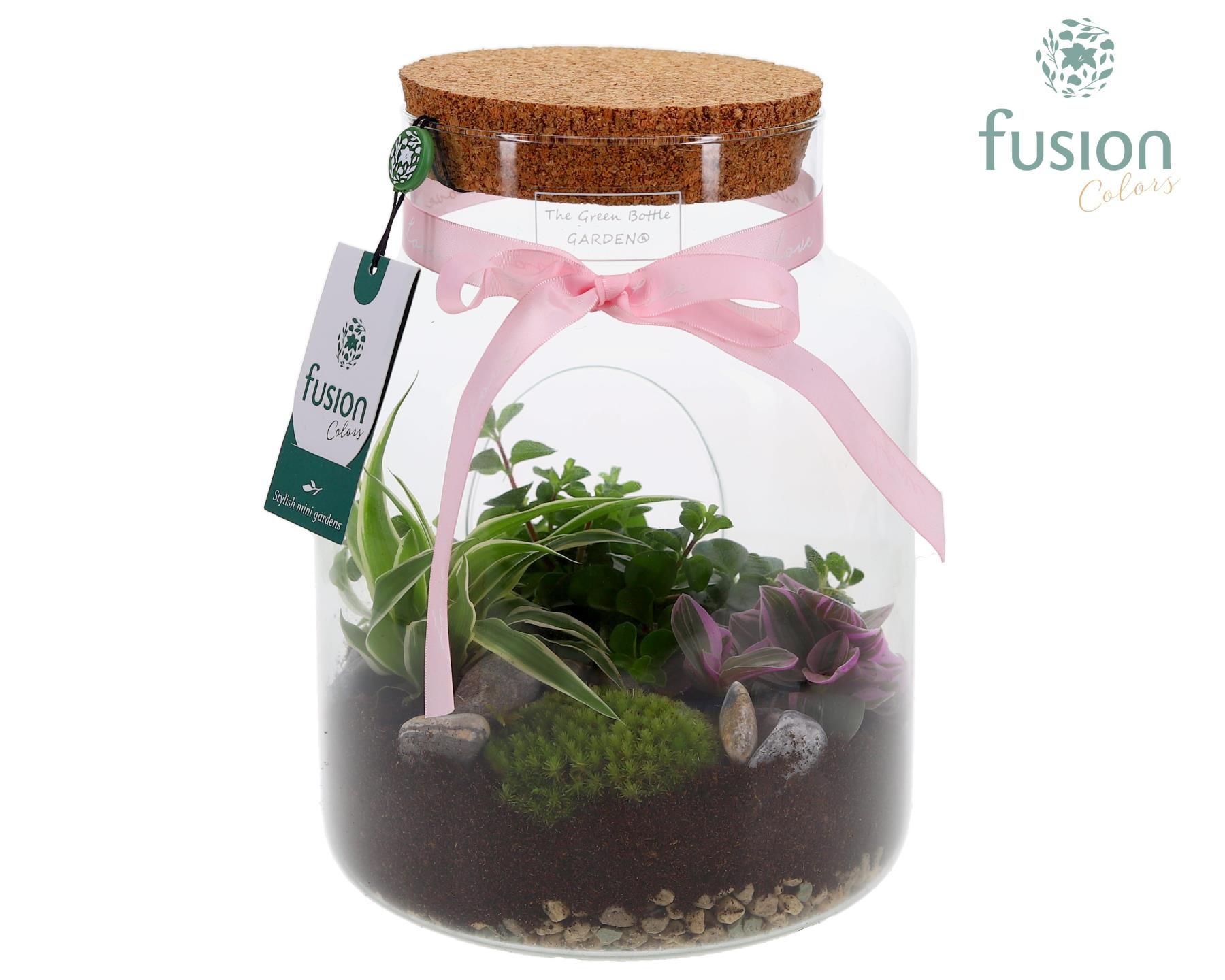 Green Bottle Pot Medium Love met Arrangement, D 19