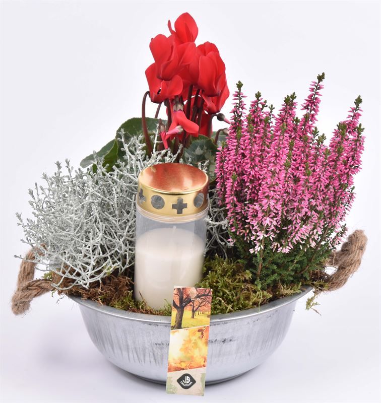 Zink schaal met touwhandv. 23cm, D 23 cm Zink schaal met touwhandv. 23cm, D 23 cm