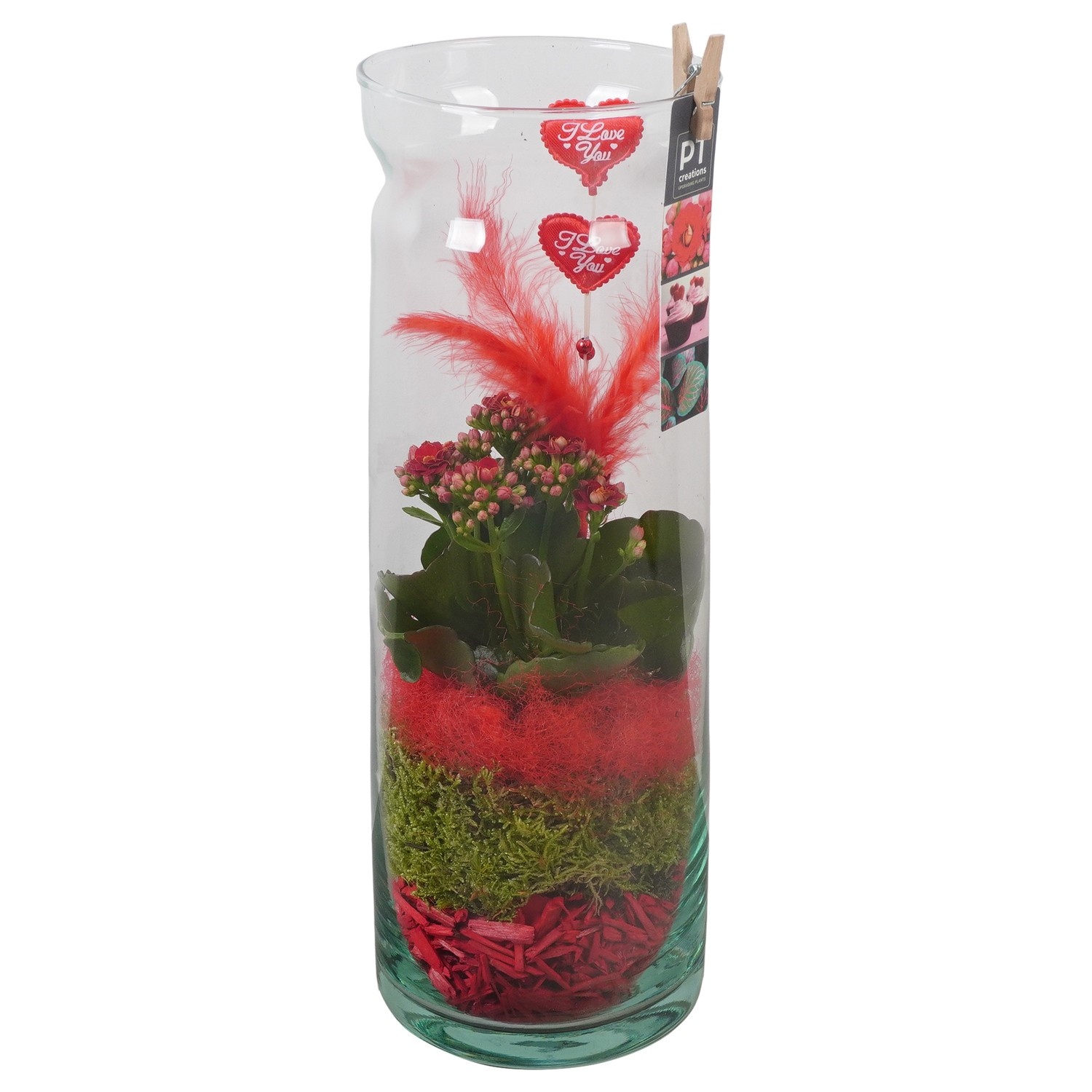 PTVMG4933 Arrangement Valentines-Mothersday in glas vaas, D 12