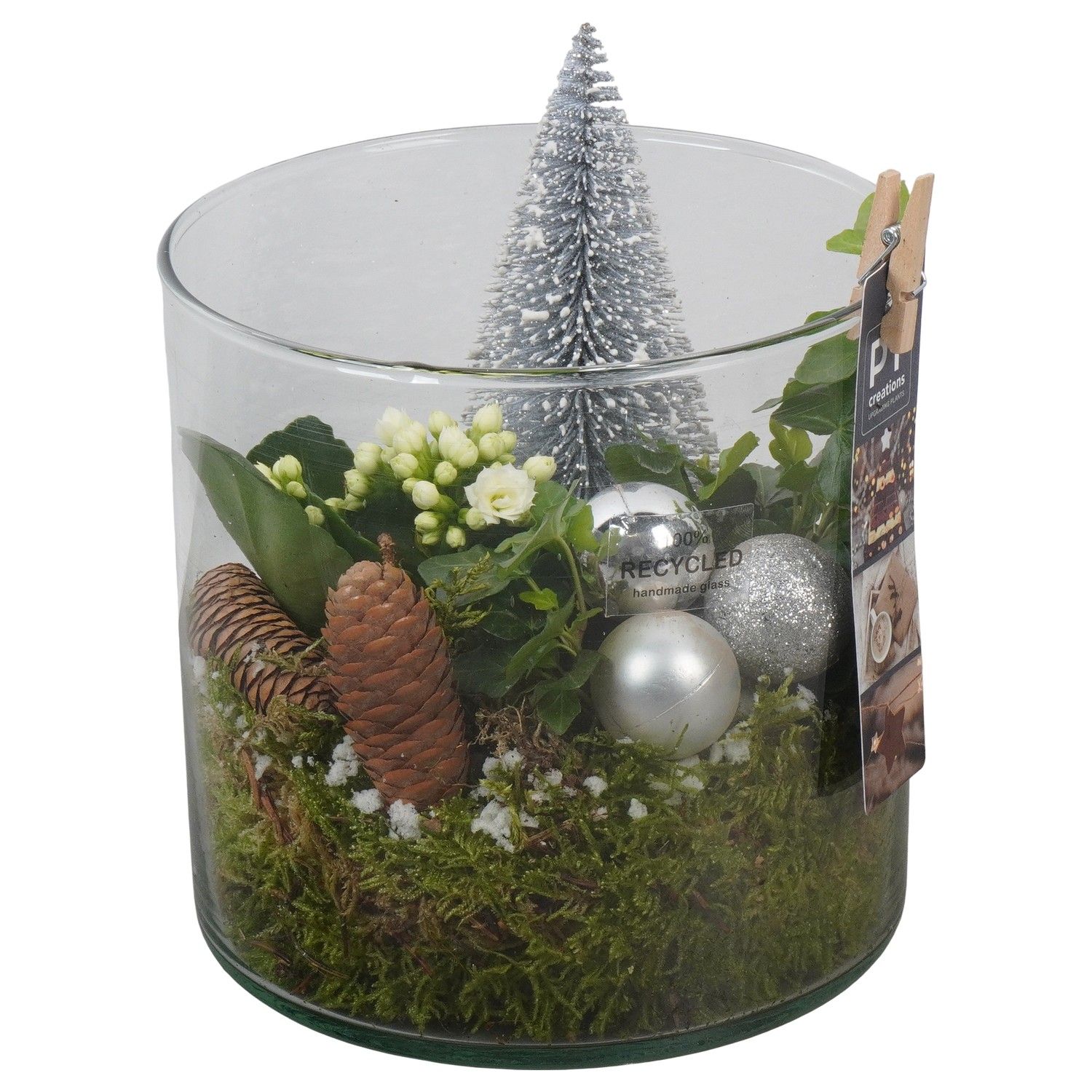 PTCHW4393 Arrangement Christmas White in glazen pot, D 15 cm