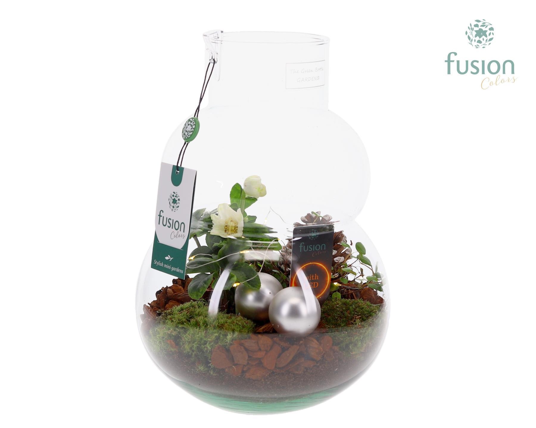 Green Bottle Olaf Medium met Kerst Arrangement, D 21 cm Green Bottle Olaf Medium met Kerst Arrangement, D 21 cm