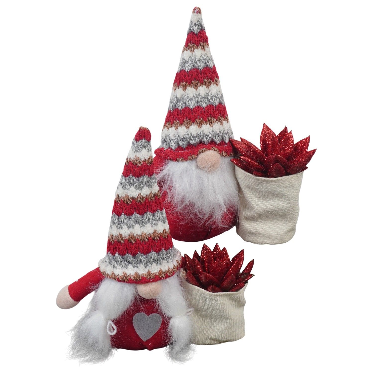PTCHR7389 Arrangement Christmas Red in stoffen gnome, D 15 cm
