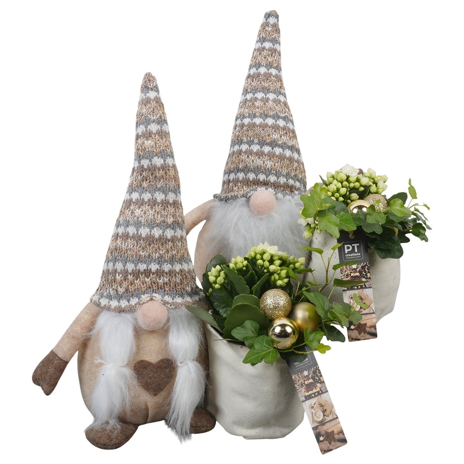 PTCHG5694 Arrangement Christmas Gold in stoffen gnome, D 26 cm