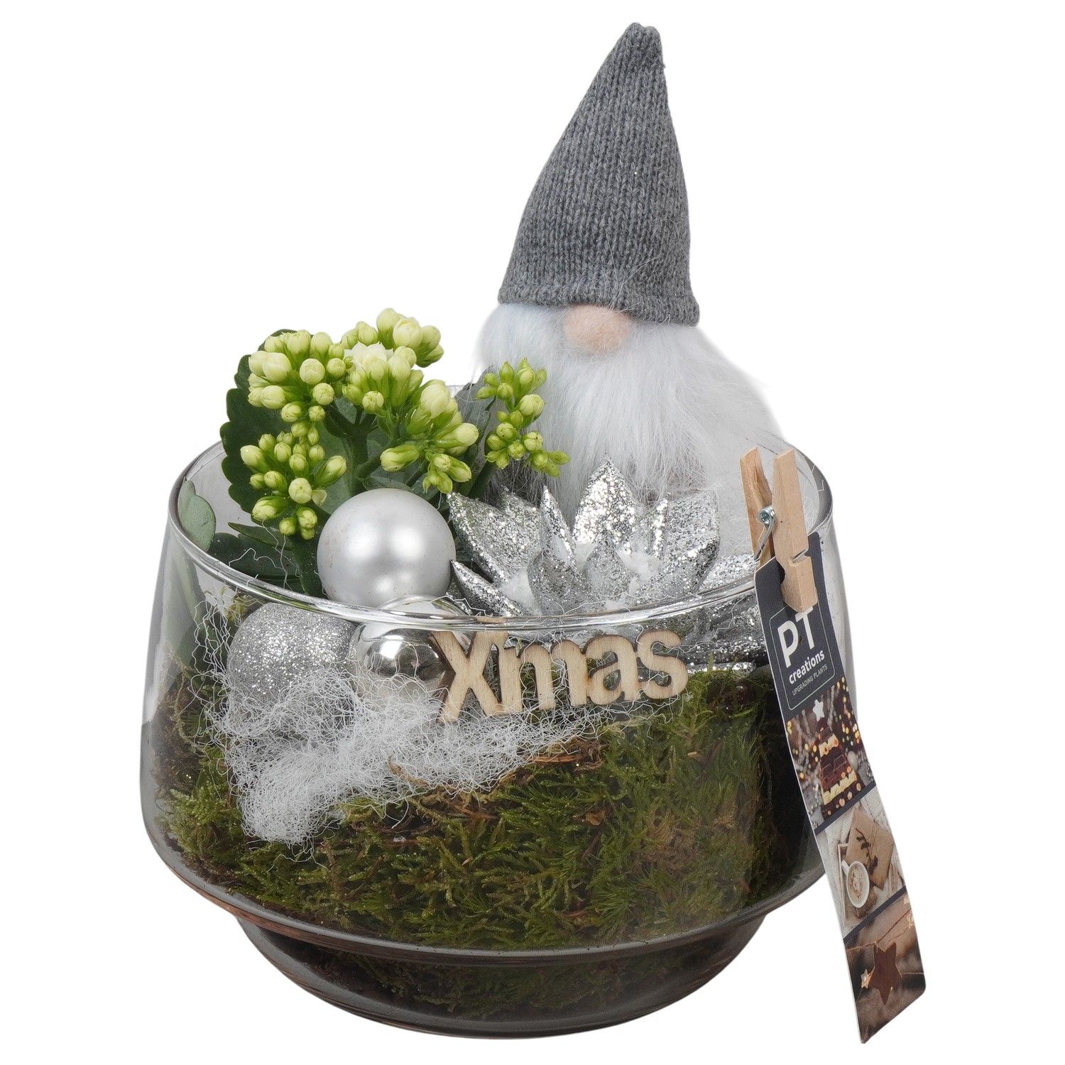 PTCHW4380 Arrangement Christmas White in glazen pot, D 17 cm