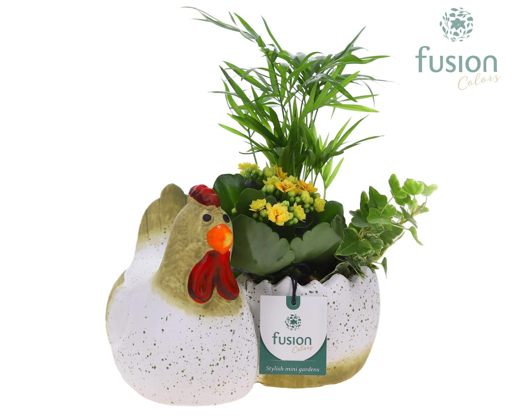 Kip keramiek Pasen met arrangement, D 20