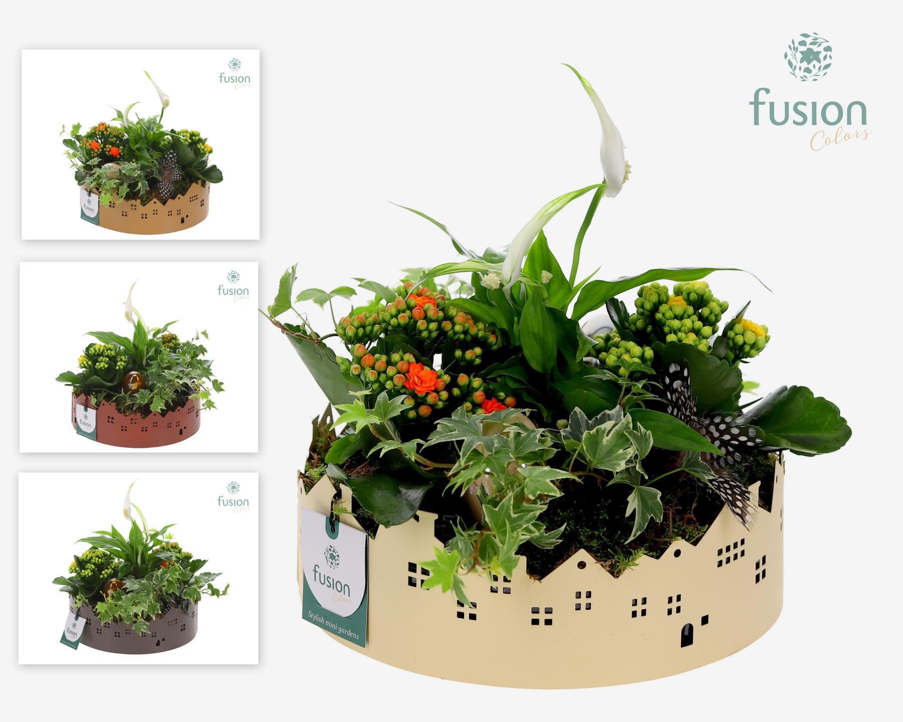 Zinken schaal Huisjes Large met Pasen arrangement, D 22 cm