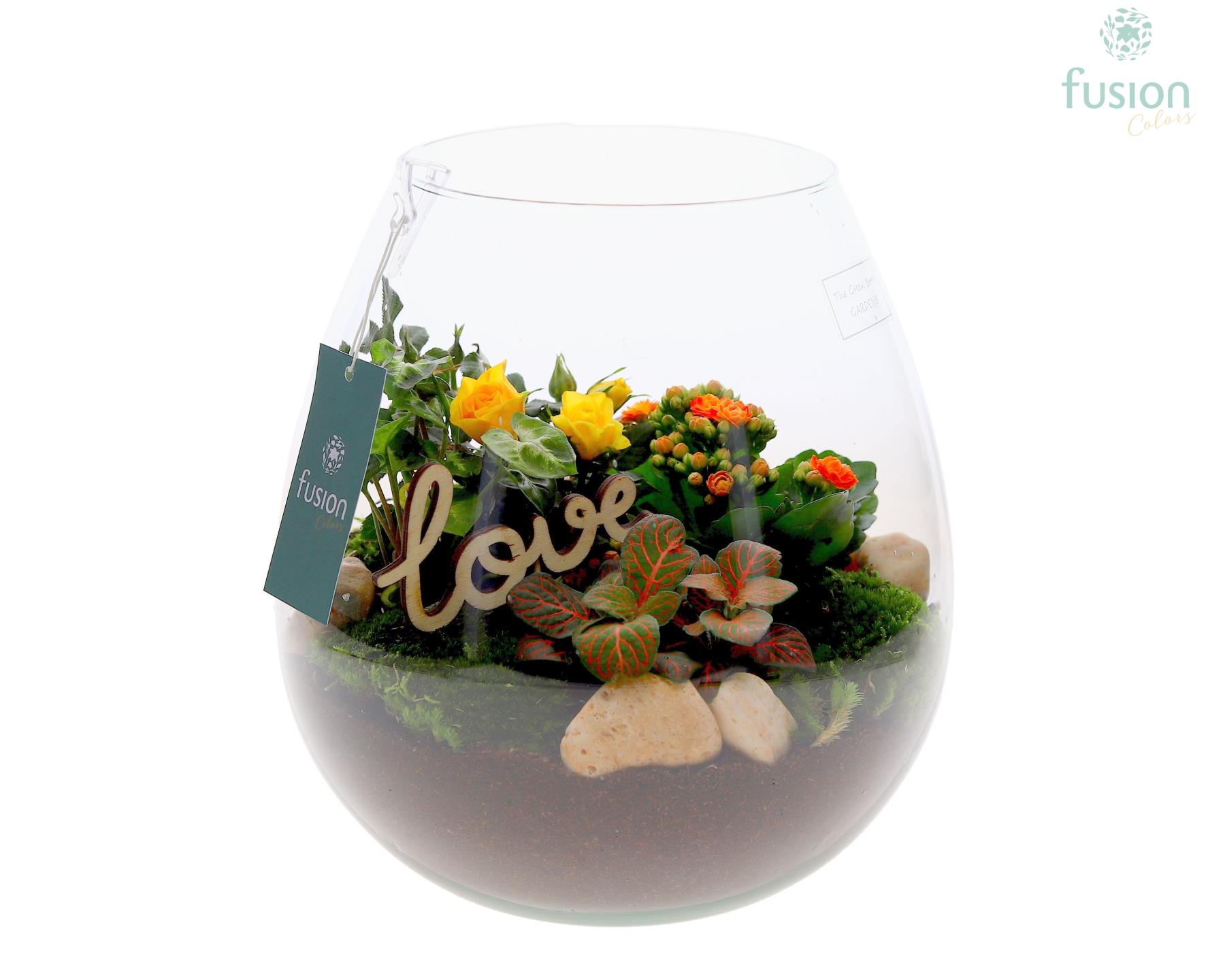 Green Bottle Abby Large Love met arrangement, D 24