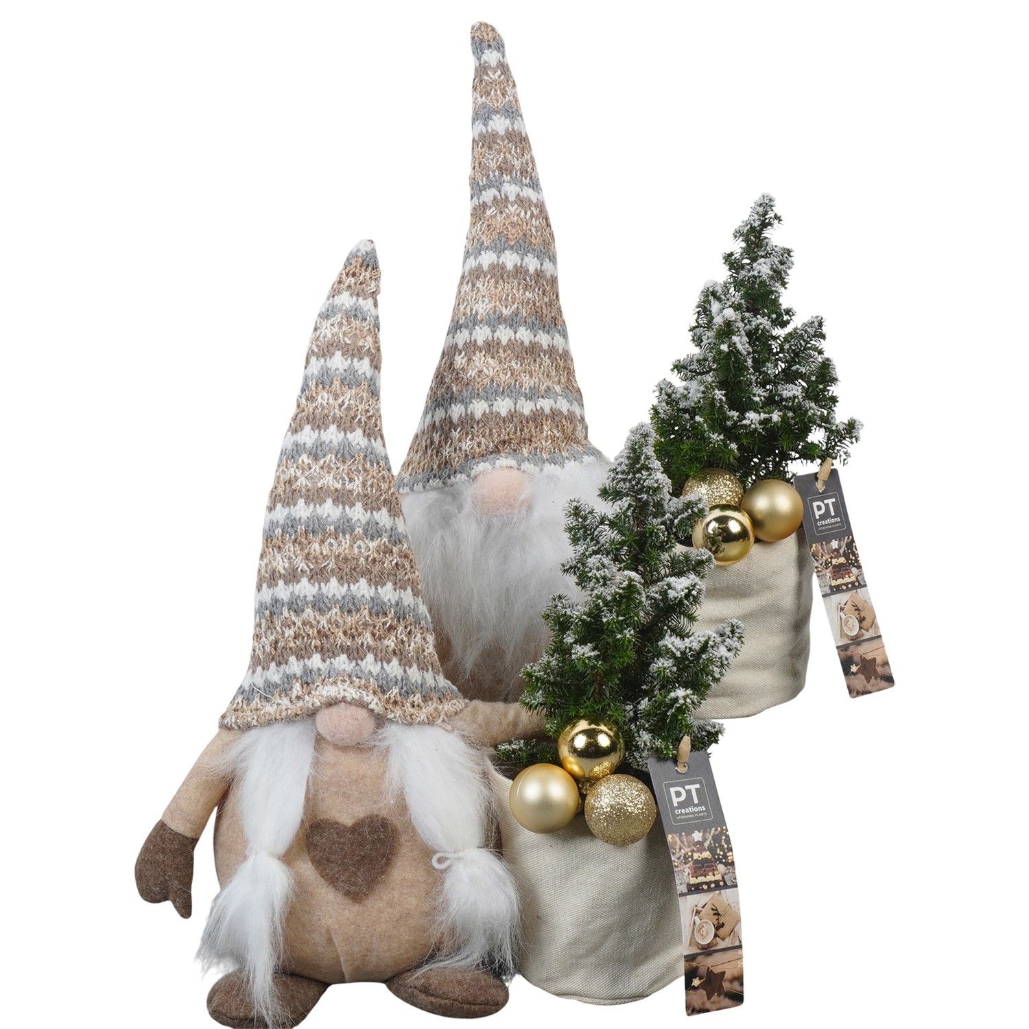 PTCHG5695 Arrangement Christmas Gold in stoffen gnome, D 26 cm