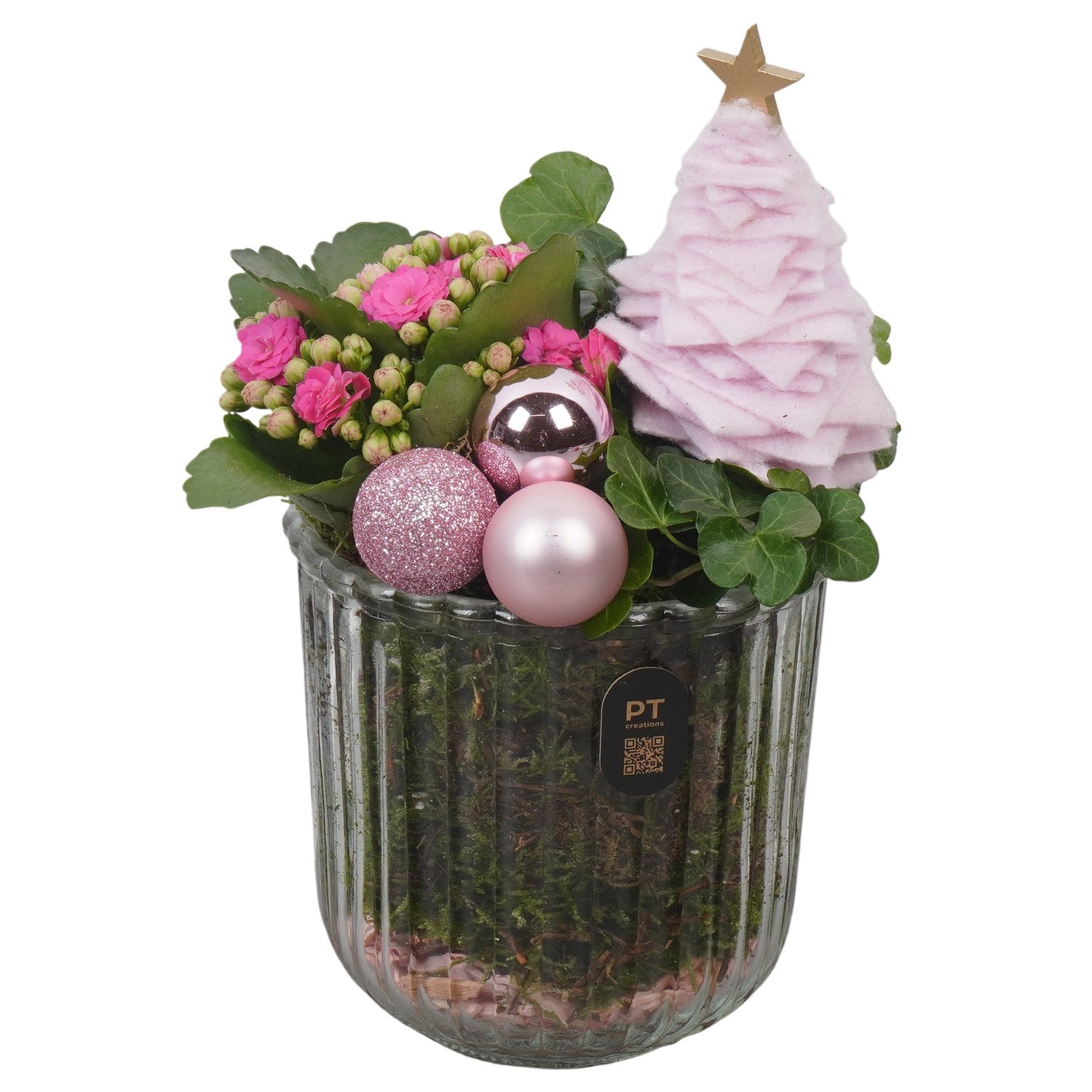 PTCHP8402 Arrangement Christmas Pink in glazen vaas, D 12