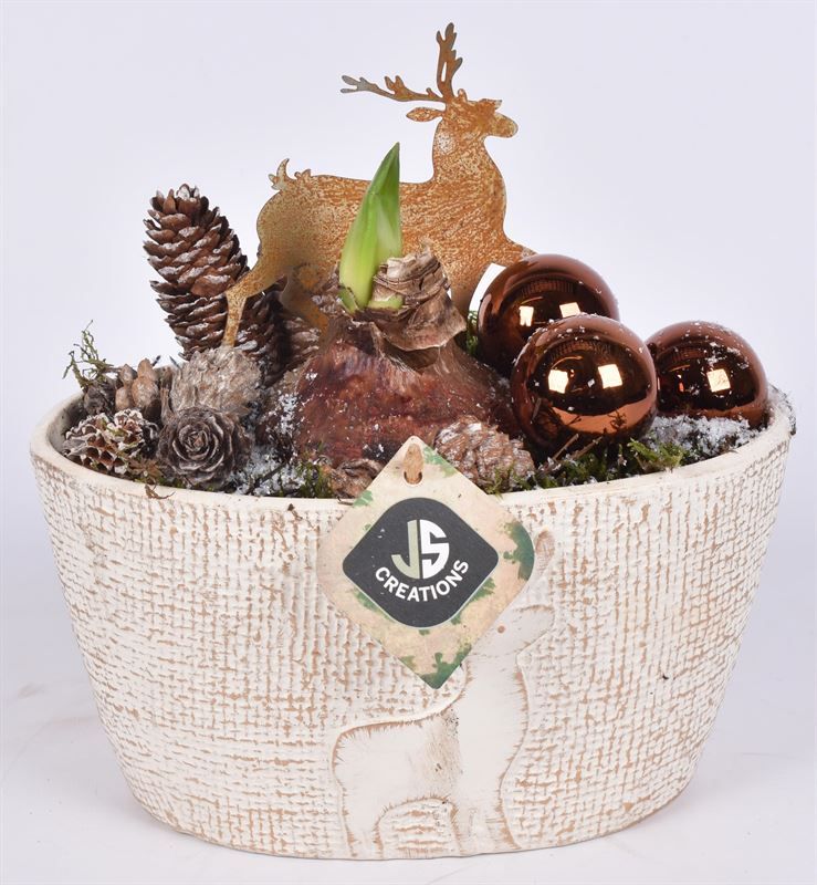 Keramiek ovaal hert decor 21x12cm, D 21 cm