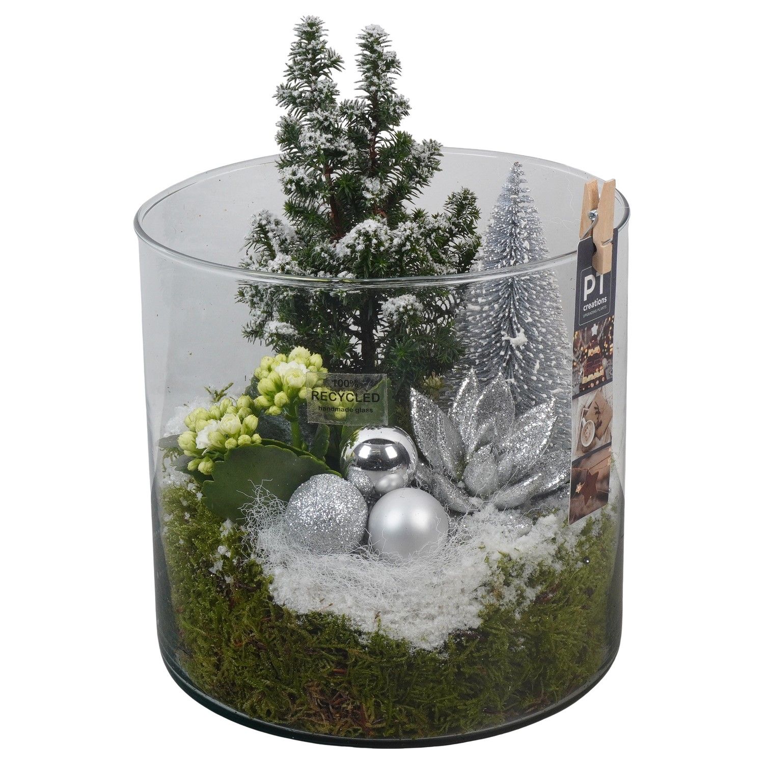 PTCHW4401 Arrangement Christmas White in glazen pot, D 19 cm