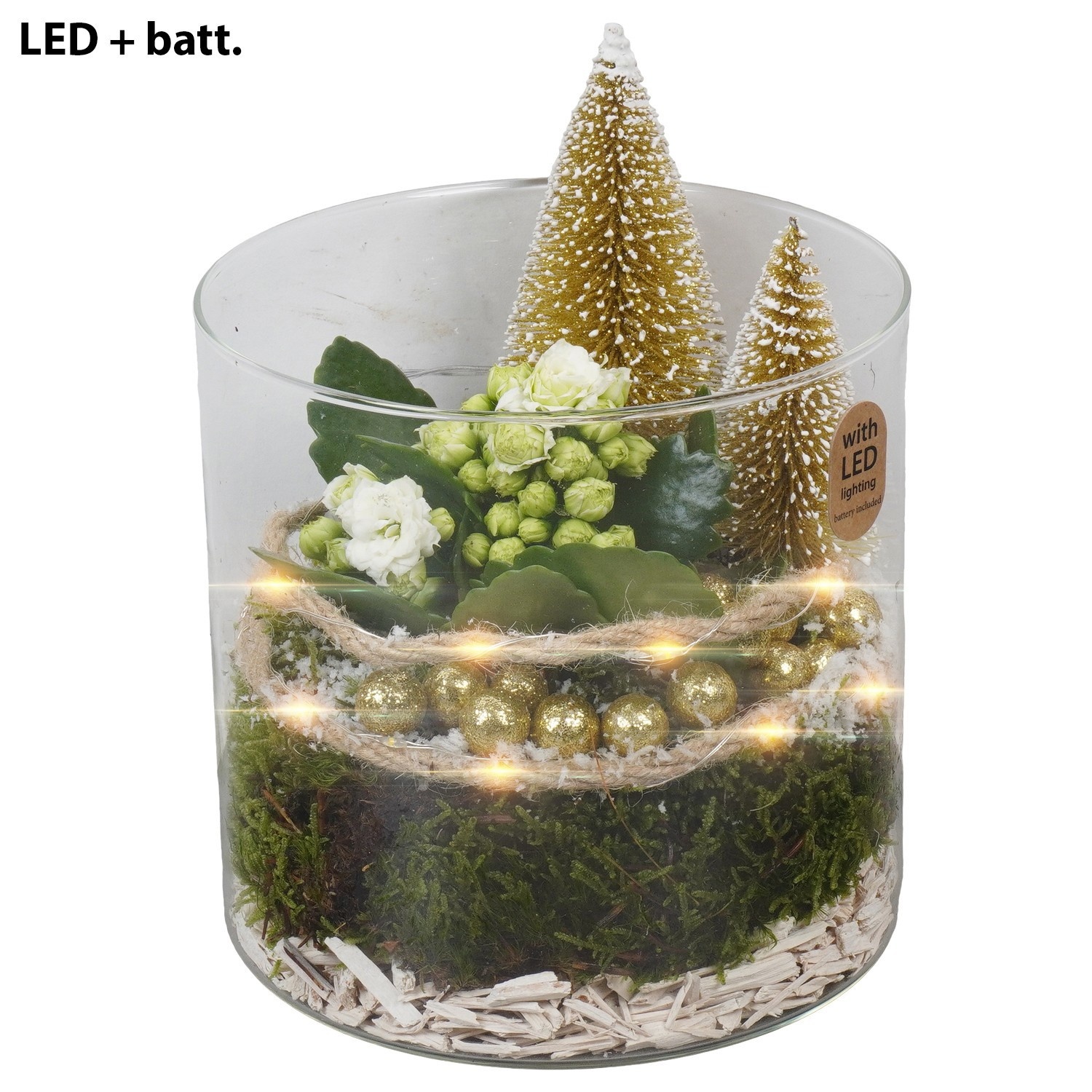 PTCHG4615 Arrangement Christmas Gold in glazen cylinder met LED, D 15