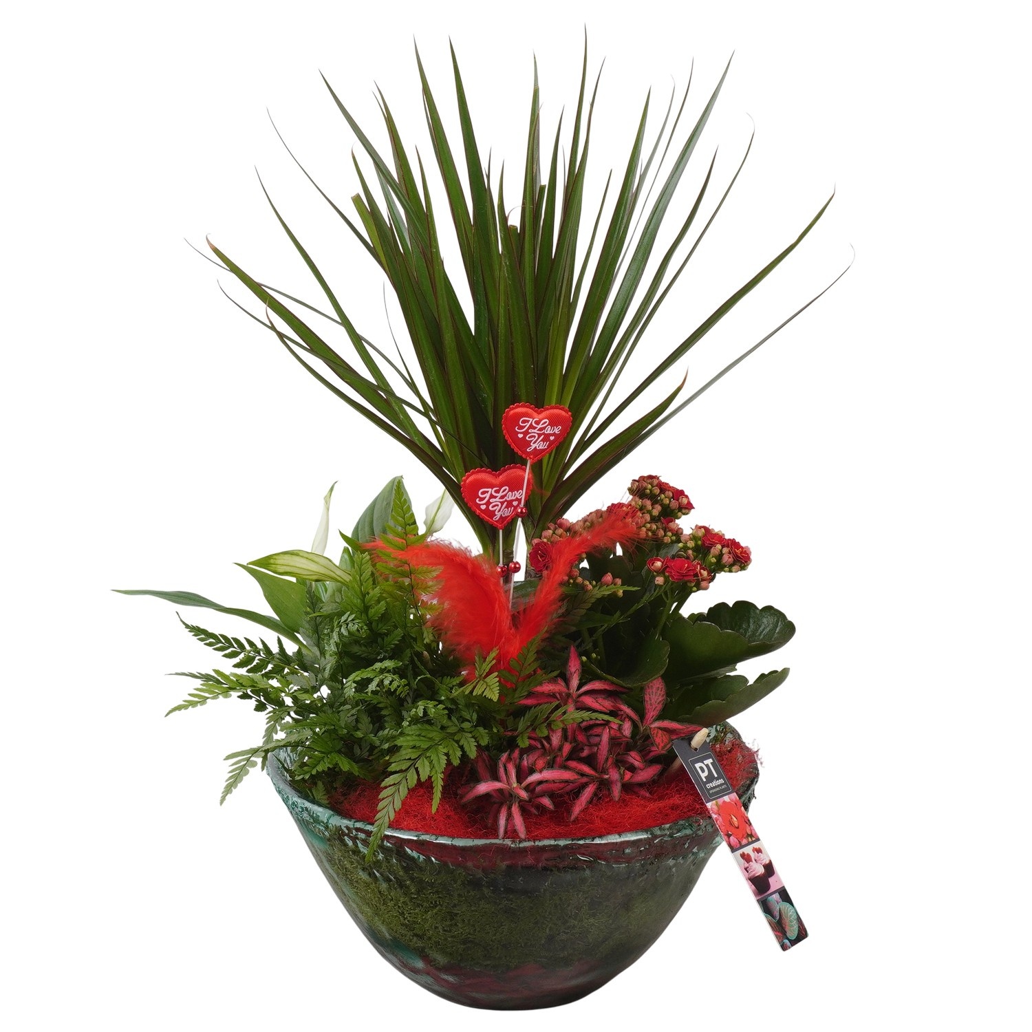 PTVMG4979 Arrangement Valentines-Mothersday in glas schaal, D 26