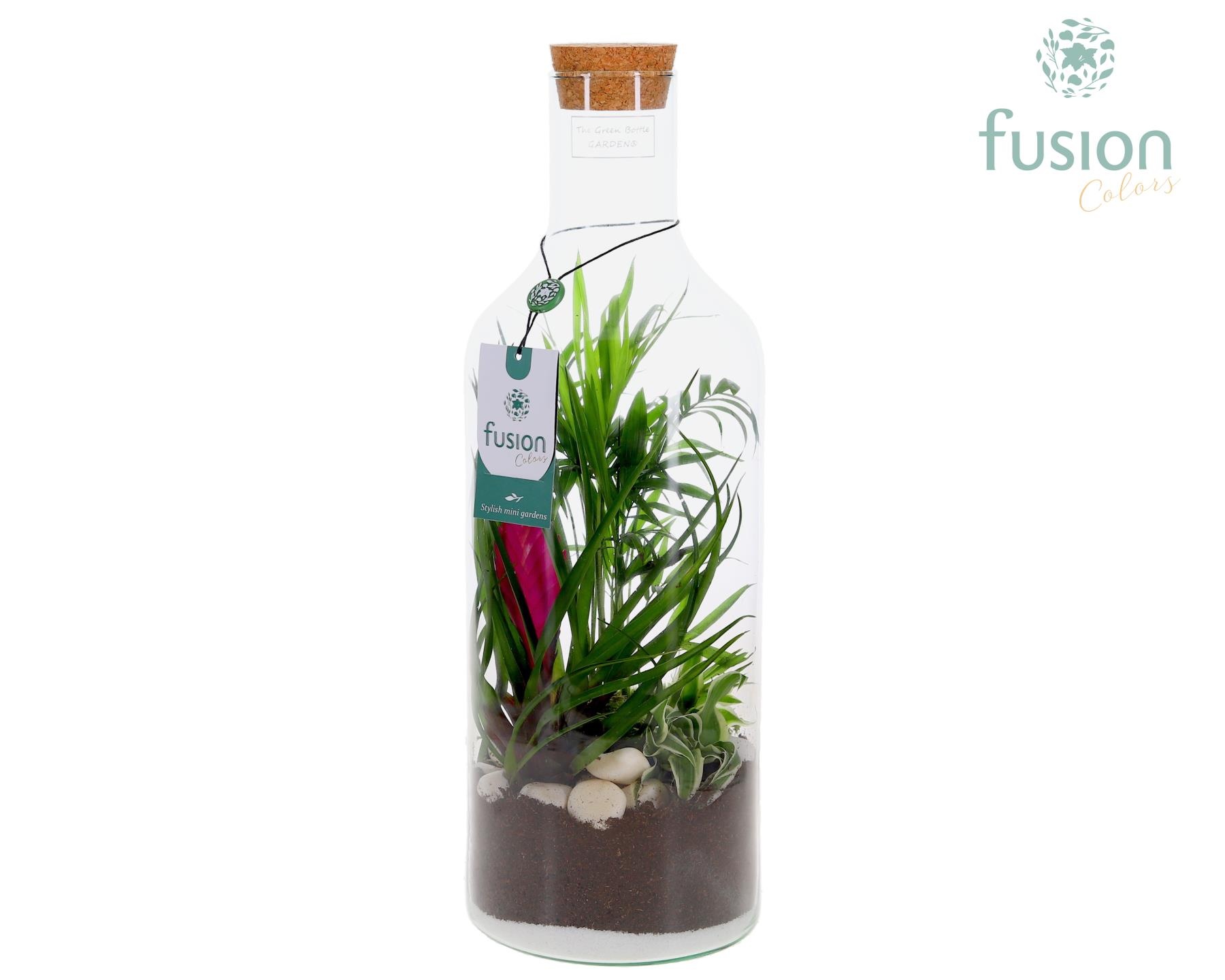 Green Bottle Fles Medium met arrangement, D 15 cm