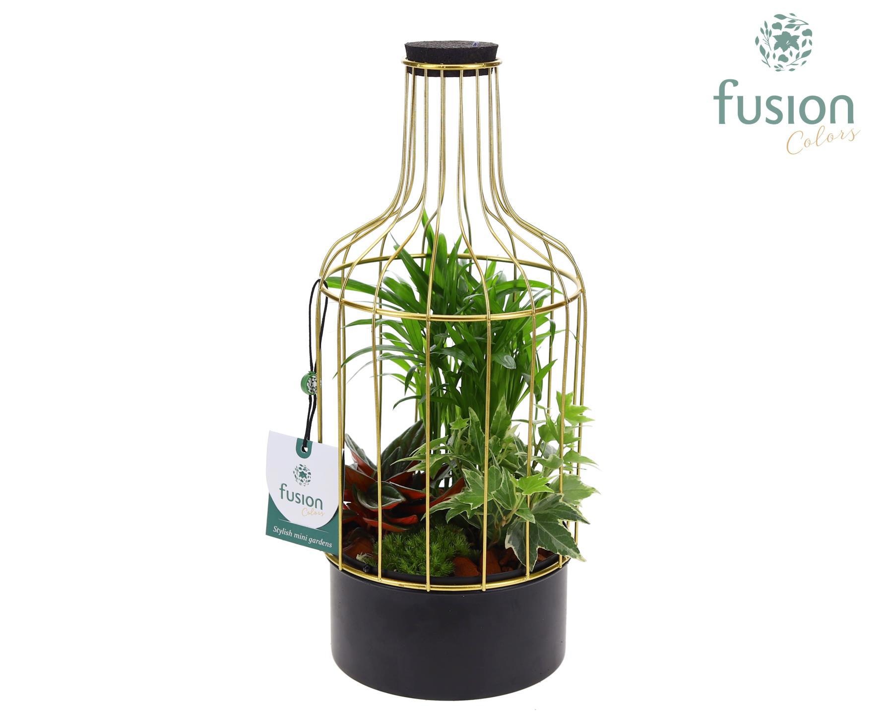 Metalen fles goudzwart Small met arrangement, D 13