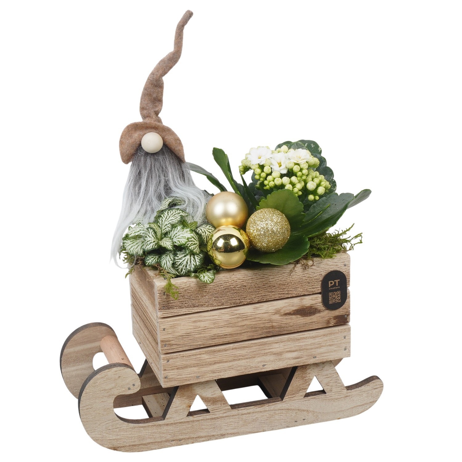 PTCHG4699 Arrangement Christmas Gold in houten slee, D 24