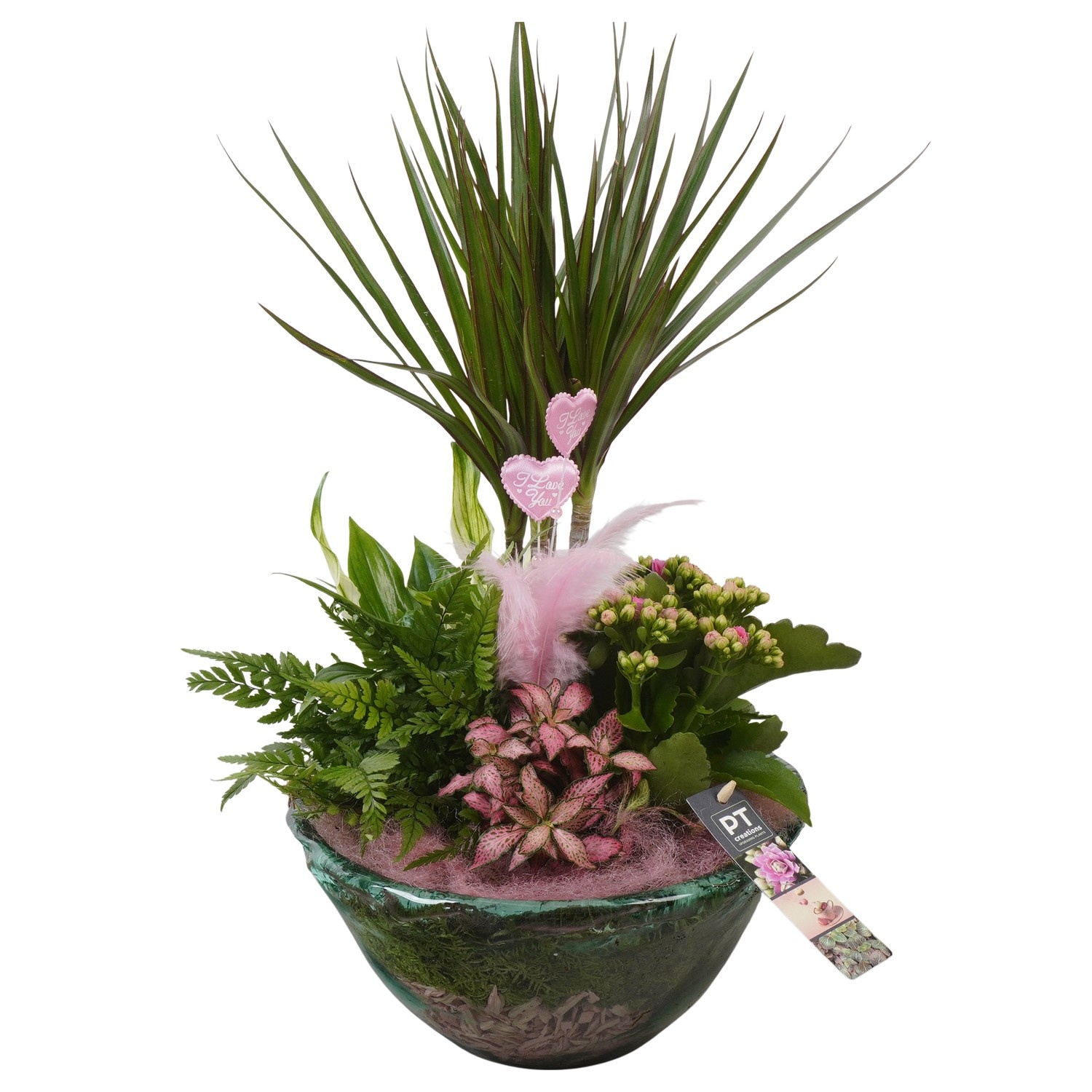 PTVMG4980 Arrangement Valentines-Mothersday in glas schaal, D 26