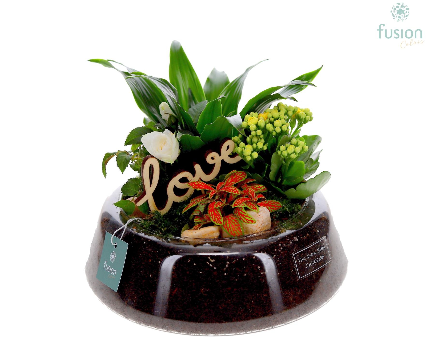 Green Bottle Christel Large Love met arrangement, D 24