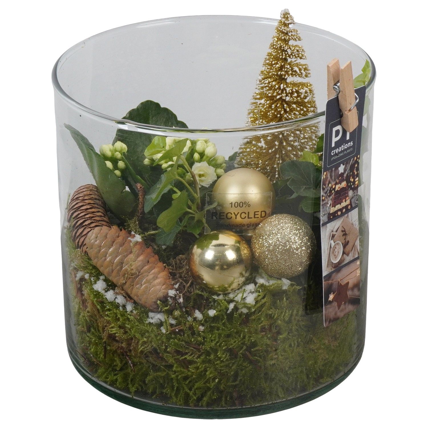 PTCHG5750 Arrangement Christmas Gold in glazen pot, D 15 cm