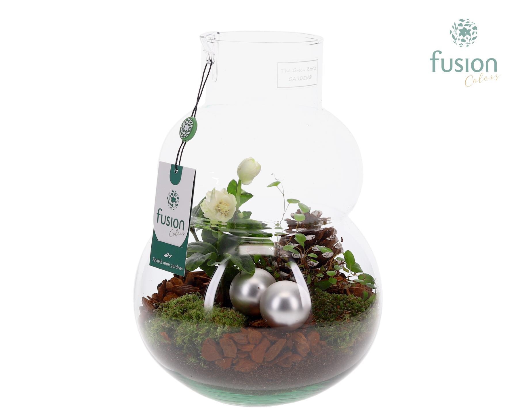 Green Bottle Olaf Medium met Arrangement, D 21 cm Green Bottle Olaf Medium met Arrangement, D 21 cm