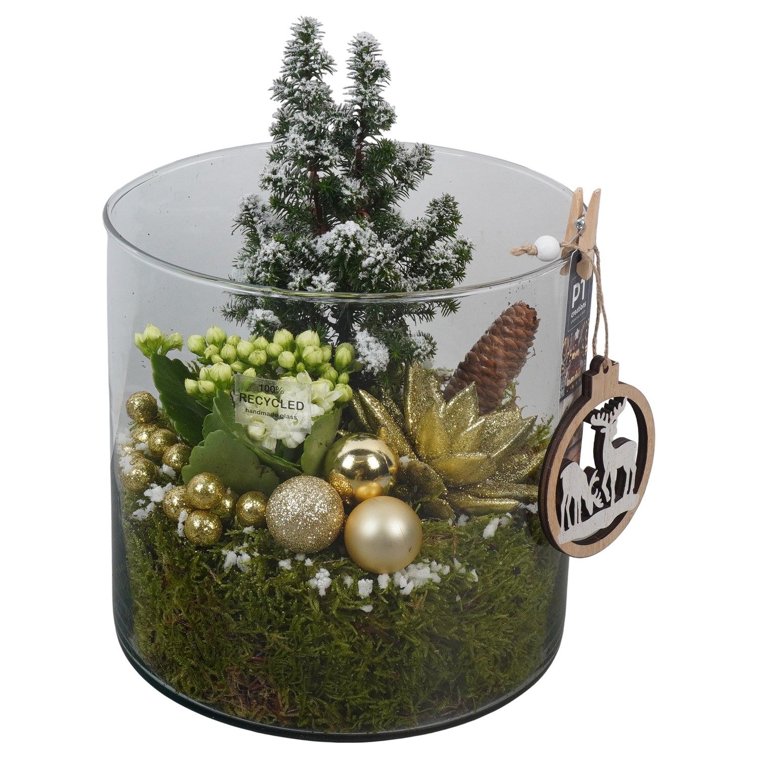 PTCHG5757 Arrangement Christmas Gold in glazen pot, D 19 cm