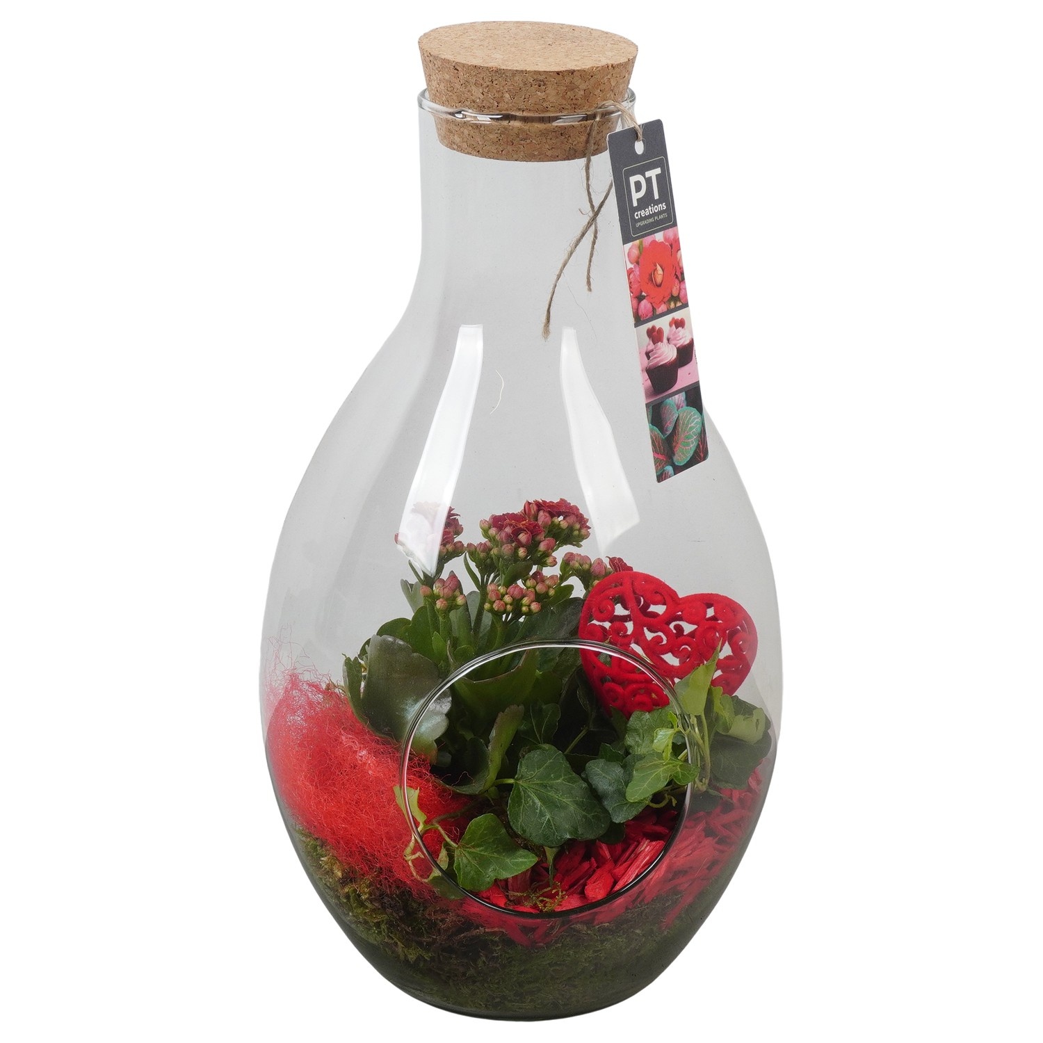 PTVMG4991 Arrangement Valentines-Mothersday in glas fles, D 18