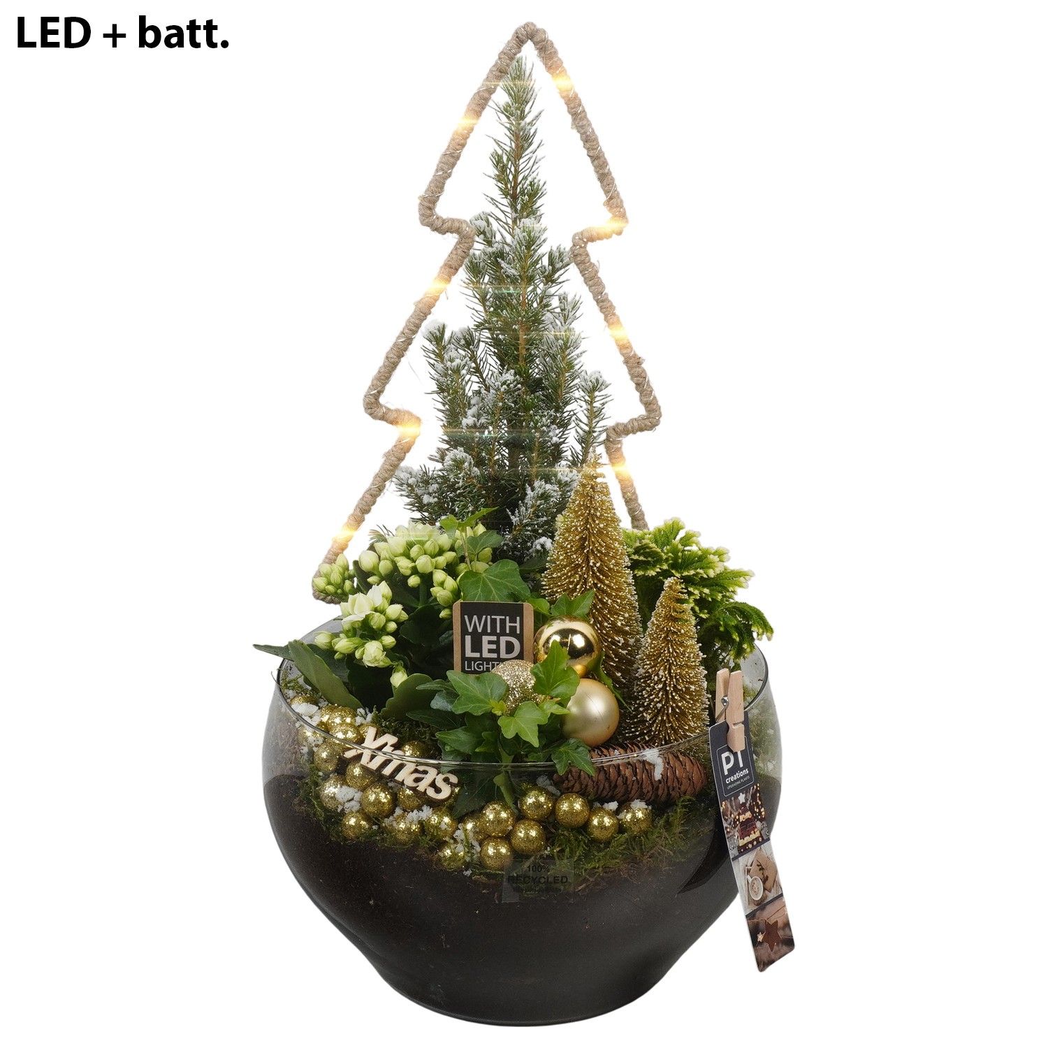 PTCHG5767 Arrangement Christmas Gold in glas schaal, D 23 cm