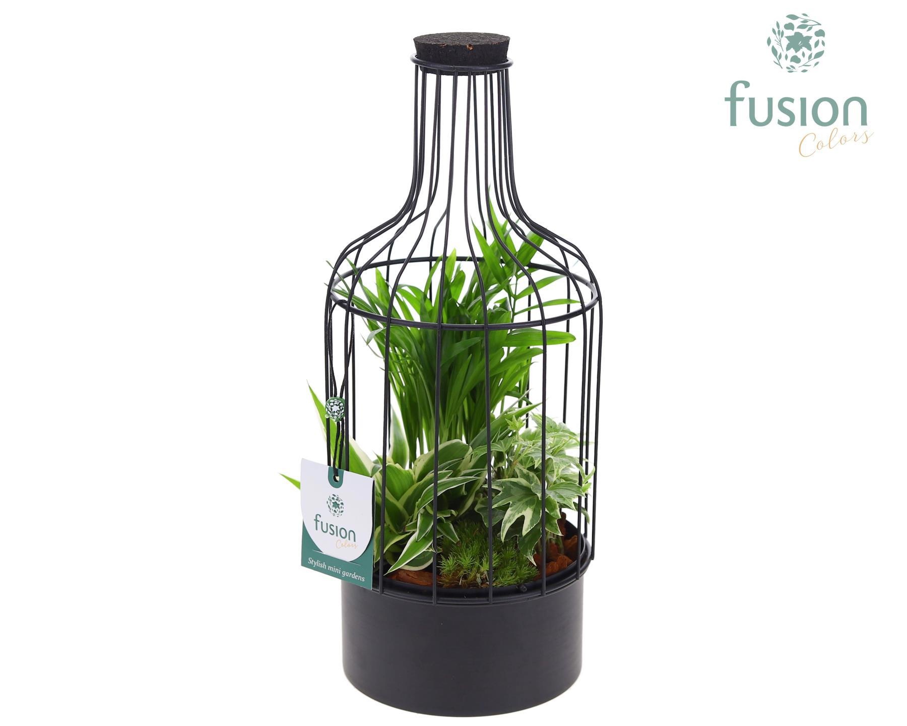 Metalen flesmetaal zwart Small met arrangement, D 13