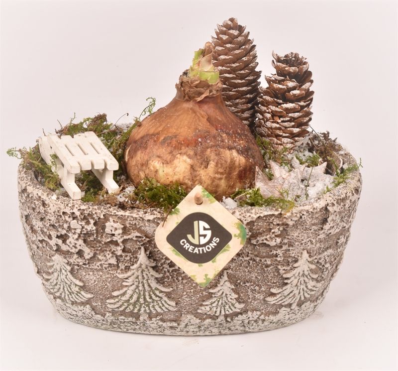 Cement ov. kerstboom decor 23x14cm, D 22 cm