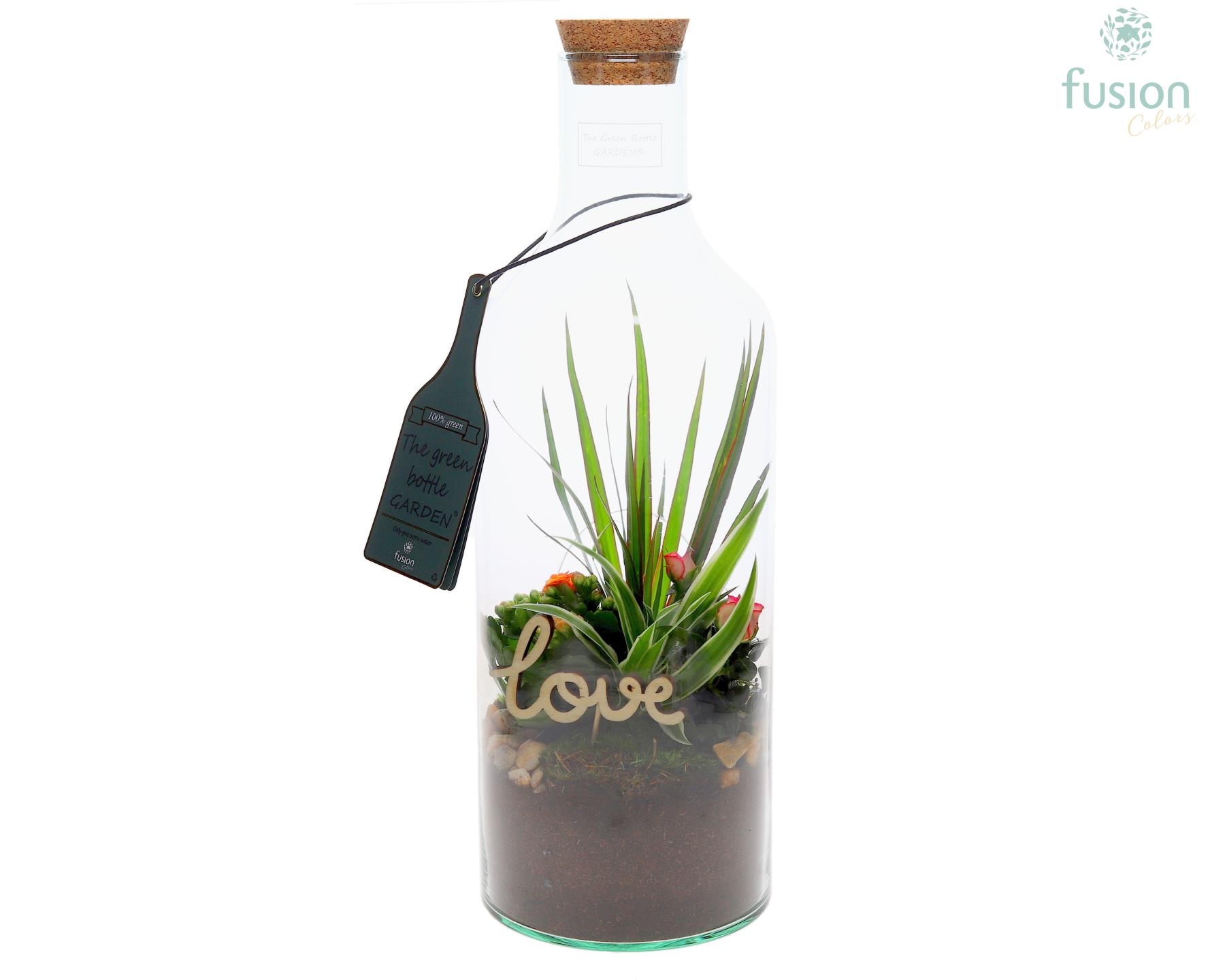 Green Bottle Fles Small Love met arrangement, D 15