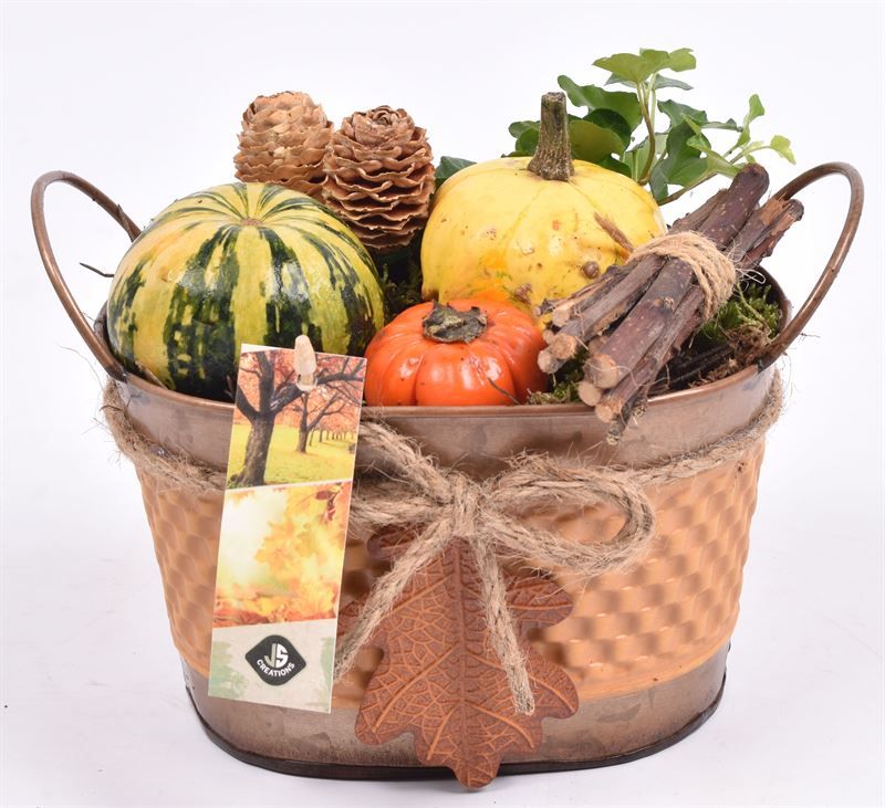 Zink ovaal met herfst blad, D 17 cm Zink ovaal met herfst blad, D 17 cm