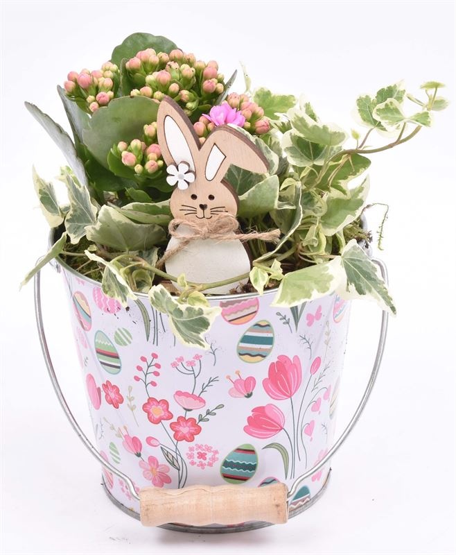 Zink emmertje paasdecor 13cm, D 13