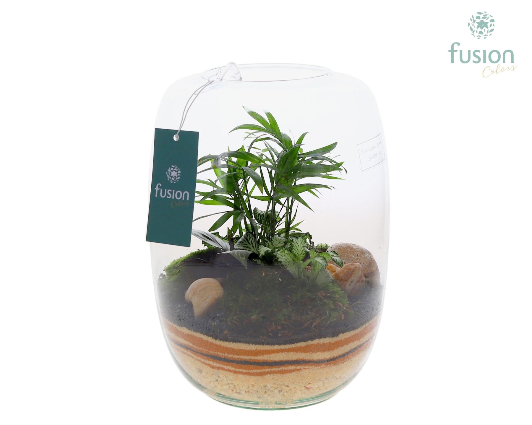 Green Bottle Isabella Large met zand arrangement, D 19